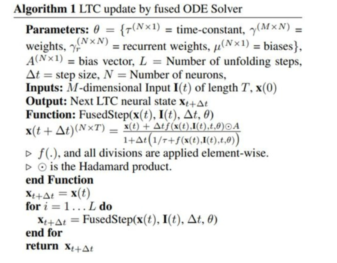 Algorithm in LTC update by fixed ODE Solver